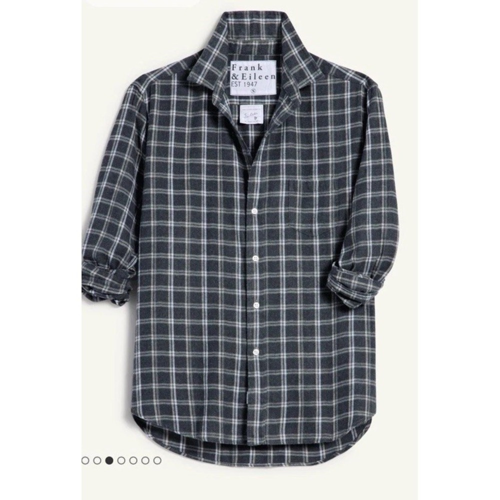 EUC Frank & Eileen Relaxed Button Up Shirt Flannel Dark Gray Plaid Long Sleeve L - Picture 4 of 12